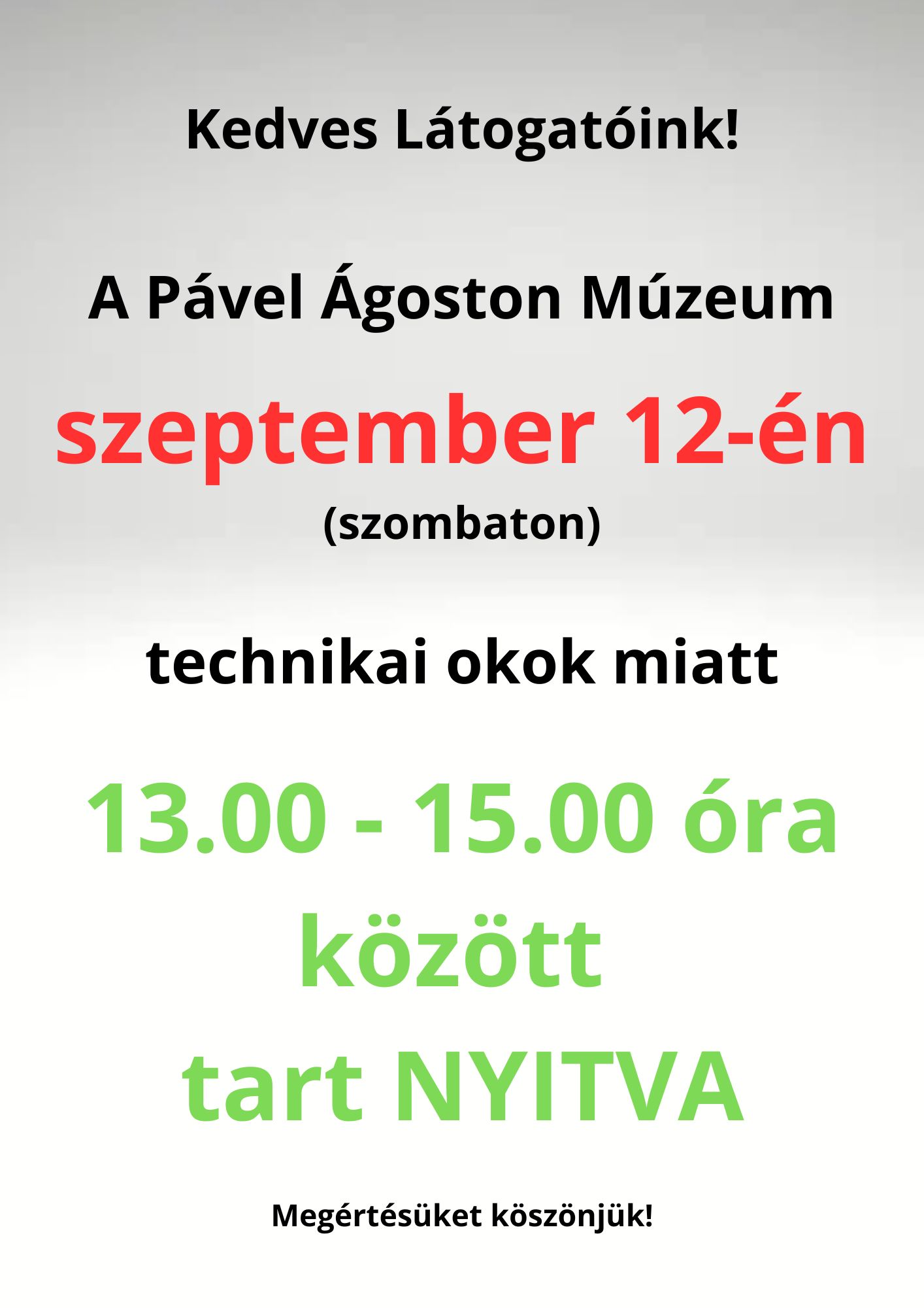 Sprememba odpiralnega časa Muzeja Avgusta Pavla 12. septembra